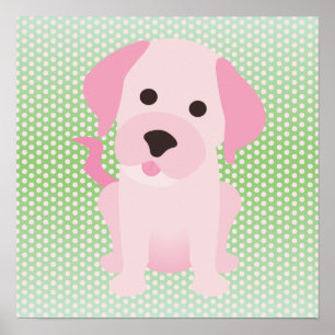 Pink and Green Puppy Dog Poster