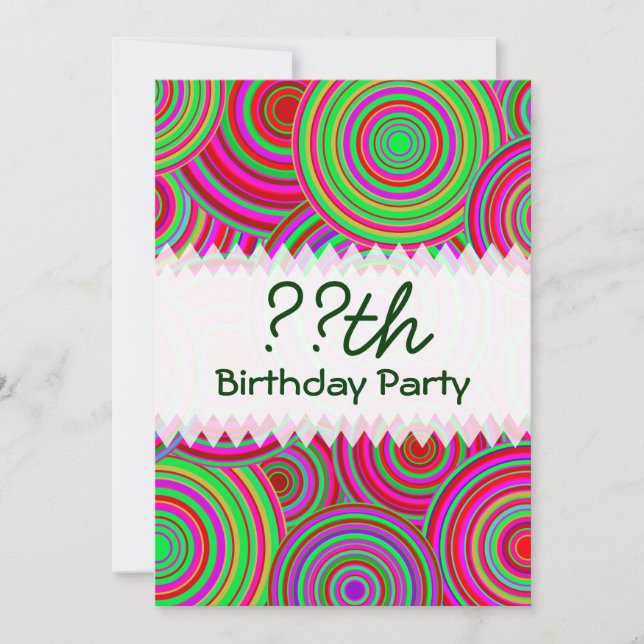 Pink and Green Retro Circles Birthday Invitation (Front)