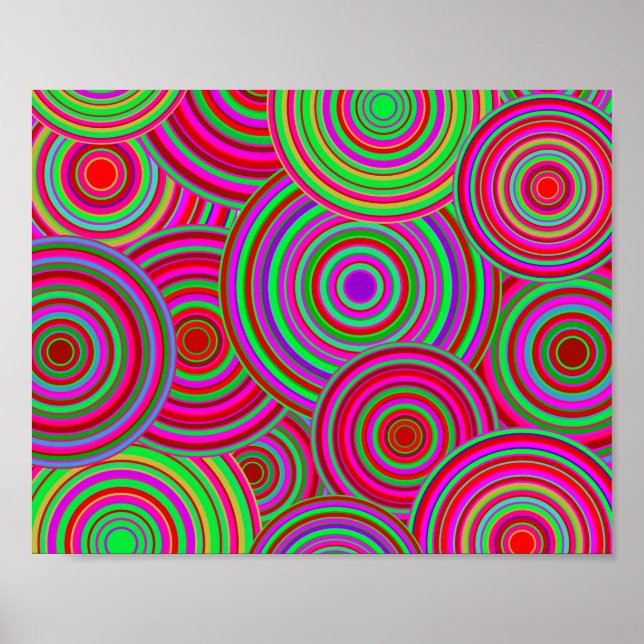 Pink and Green Retro Circles Pattern Poster (Front)