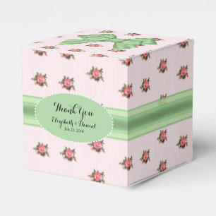 Pink and Green Roses Wedding Favour Gift Box