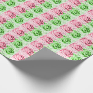 Pink and Green Roses Wrapping Paper Roll