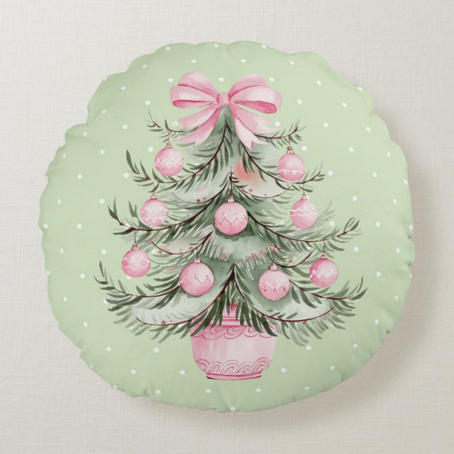 Pink and Green Round Cushion (Front)