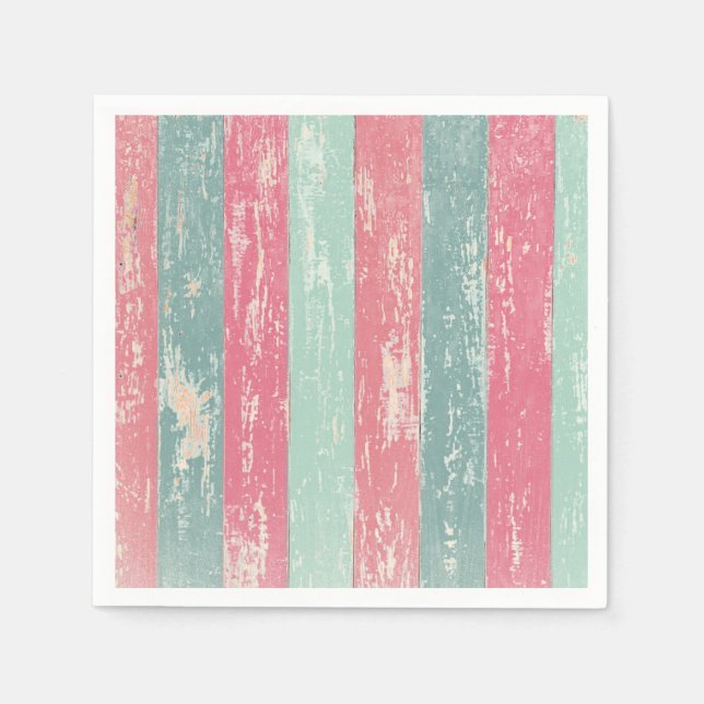 Pink and Green Rustic Wooden Fence Grunge Texture Napkin (Front)