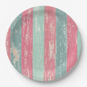 Pink and Green Rustic Wooden Fence Grunge Texture Paper Plate