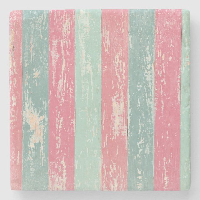 Pink and Green Rustic Wooden Fence Grunge Texture Stone Coaster (Front)