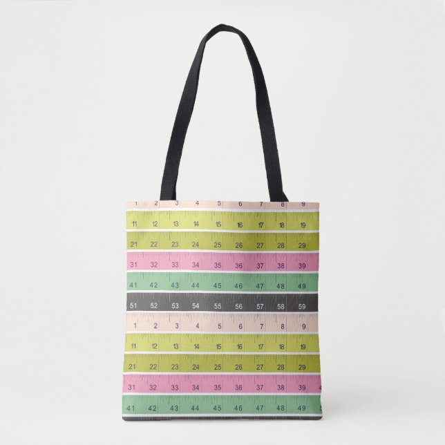 Pink and green sewing measuring tape tote bag (Front)