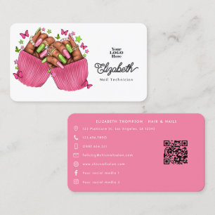 Pink and Green Sisterhood Nail Salon Branding Business Card