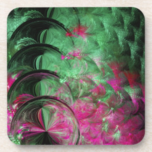 Pink and Green Snake Skin Abstract Coaster