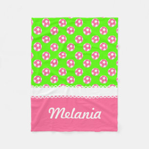 Pink and Green Soccer Balls Personalised Blanket