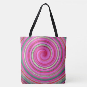 Pink and green spiral tote bag