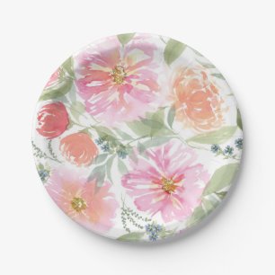 Pink and Green Spring Floral Plates