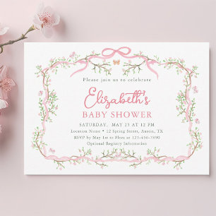 Pink and Green Spring Garden Girl Baby Shower    Invitation