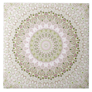Pink and Green Spring Medallion Pattern Tile