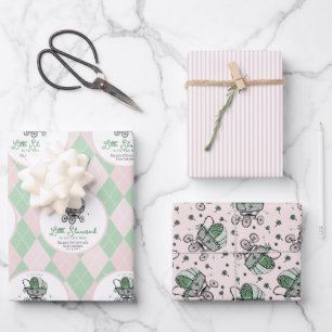 Pink and Green St Patrick's Day Baby Shower Wrapping Paper Sheet