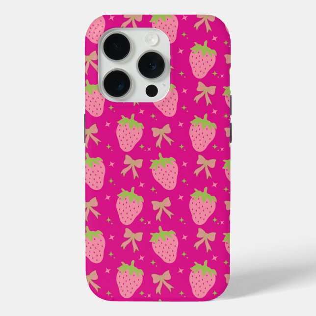 Pink and Green Strawberries and Bows Case-Mate iPhone Case (Back)