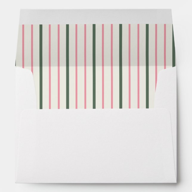 Pink and Green Stripe Holiday Card Envelope (Back (Bottom))