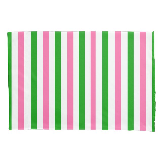 Pink and Green Stripe Pillowcase (Front-Left)