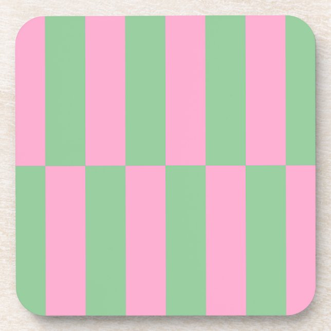 Pink and Green Striped Geometric Pattern Coaster (Front)