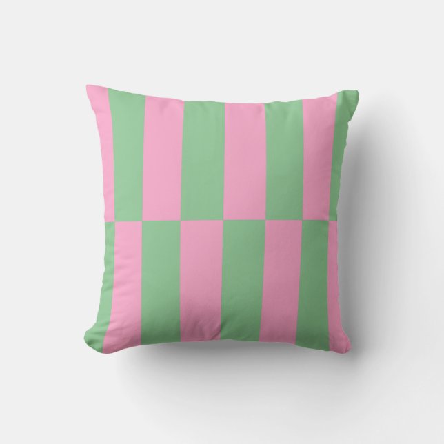 Pink and Green Striped Geometric Pattern Cushion (Front)