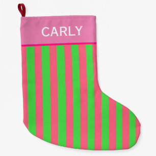 Pink and Green Striped Large Christmas Stocking