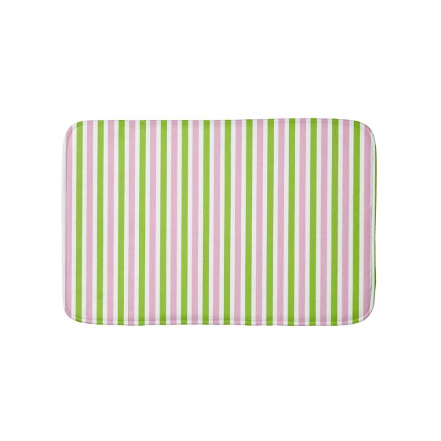 Pink and green striped pattern spring colours bath mat (Front)