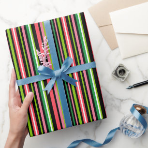 Pink and Green Striped Wrapping Paper