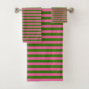 pink and green stripes bath towel set