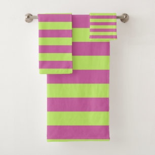 Pink and Green Stripes Bath Towel Set