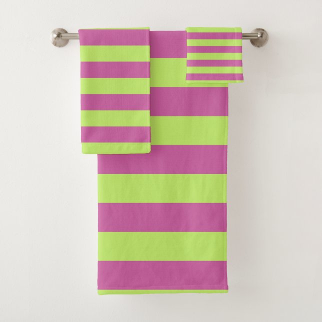 Pink and Green Stripes Bath Towel Set (Insitu)
