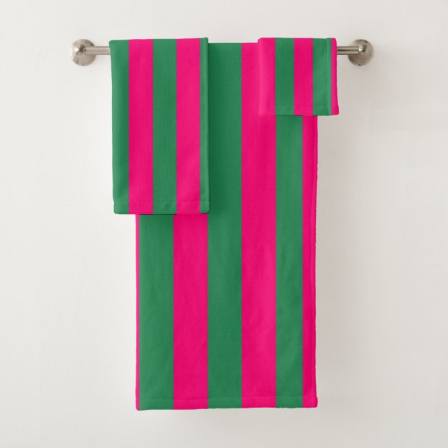 Pink and Green Stripes  Bath Towel Set (Insitu)