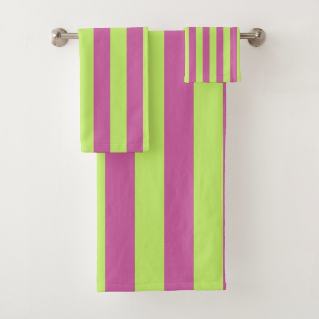 Pink and Green Stripes Bath Towel Set (Insitu)