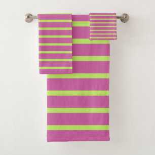 Pink and Green Stripes Bath Towel Set