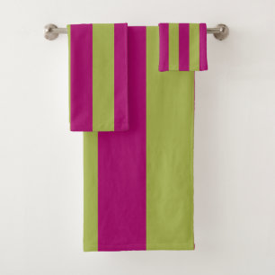 Pink and Green Stripes Bath Towel Set