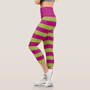 Pink and Green Stripes Capri Leggings