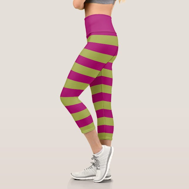 Pink and Green Stripes Capri Leggings (Left)