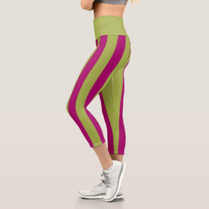 Pink and Green Stripes Capri Leggings