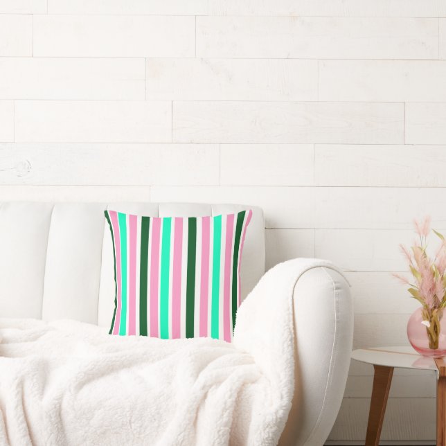 Pink and Green Stripes  Cushion (Couch)