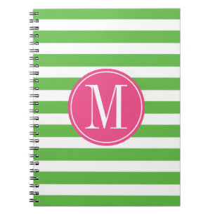 Pink and Green Stripes Custom Monogram Notebook