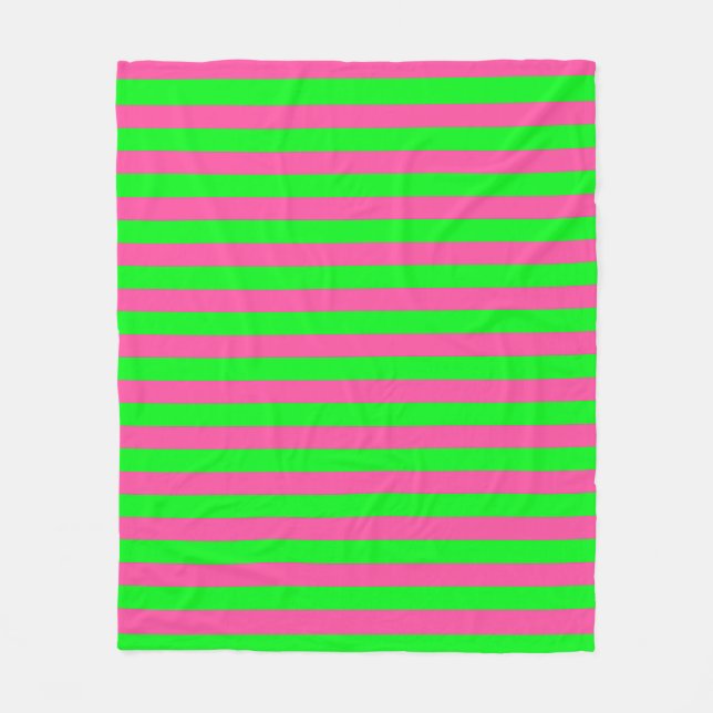 Pink and Green Stripes Design Fleece Blanket (Front)
