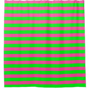 Pink and Green Stripes Design Shower Curtain