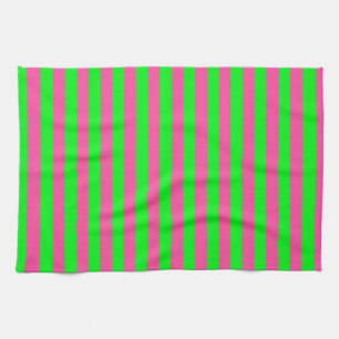 Pink and Green Stripes Design Tea Towel