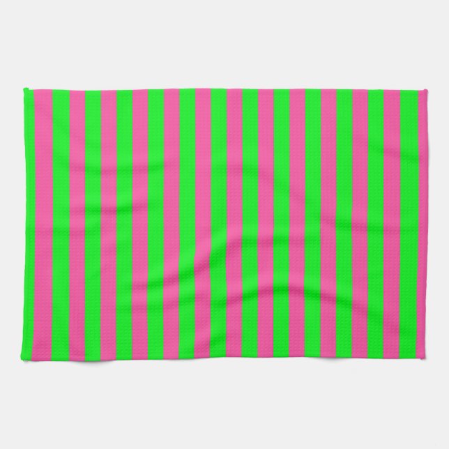 Pink and Green Stripes Design Tea Towel (Horizontal)