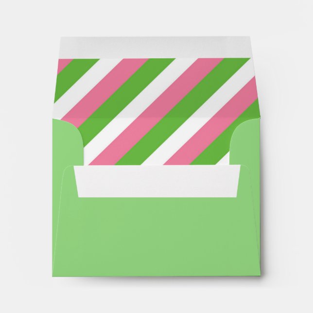 Pink and Green Stripes Envelope Liner - Note Card (Back (Bottom))