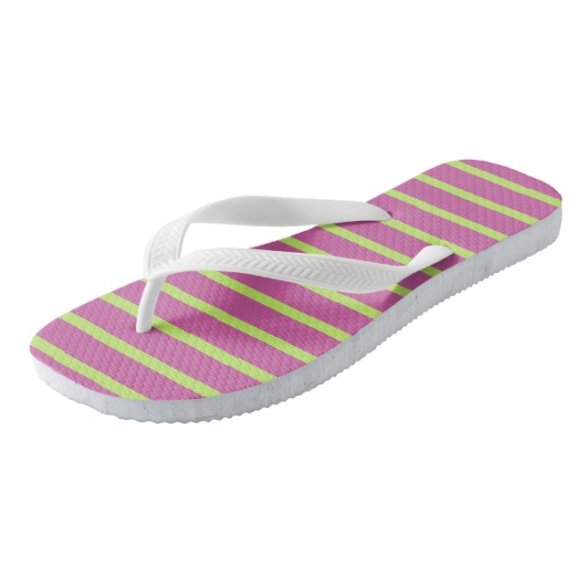 Pink and Green Stripes Flip Flops (Angled)