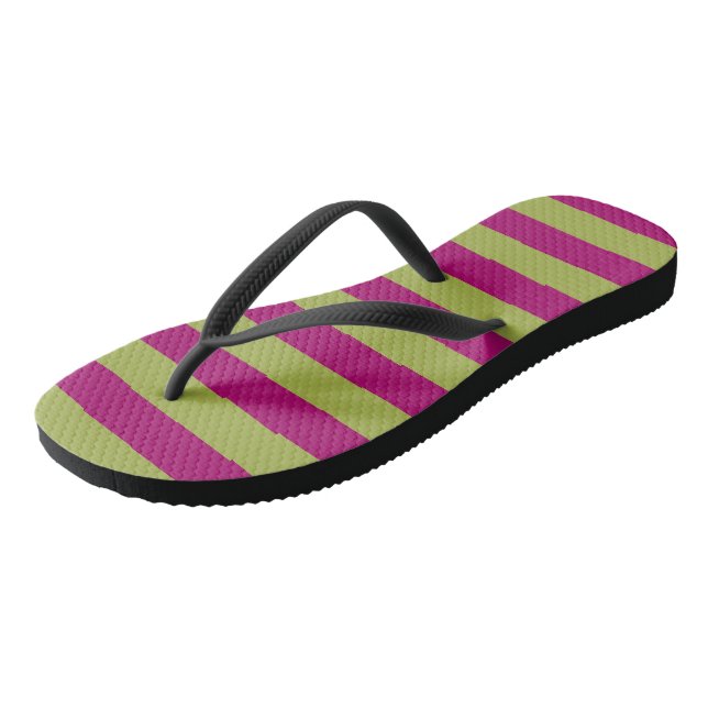 Pink and Green Stripes Flip Flops (Angled)