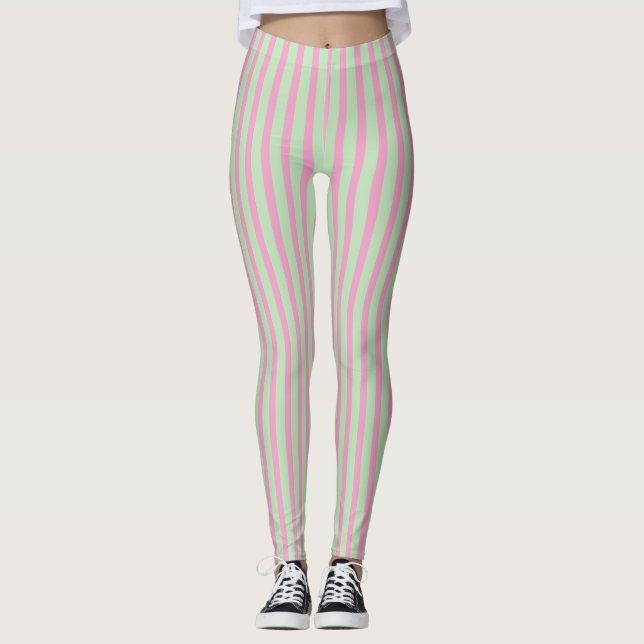 Pink and Green Stripes Leggings (Front)