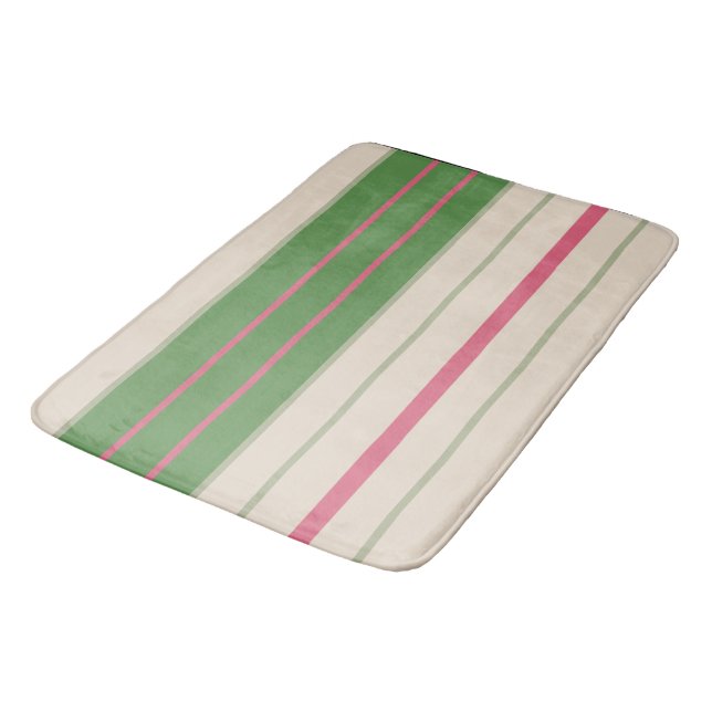 Pink and Green Stripes Mid-Century Modern  Bath Mat (Angled)