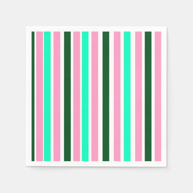 Pink and Green Stripes  Napkin (Front)
