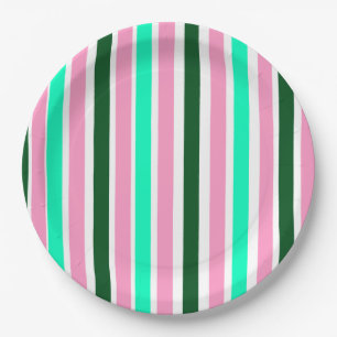 Pink and Green Stripes  Paper Plate