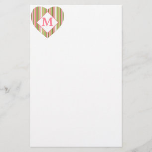 Pink and Green Stripes Personalised Monogram Stationery